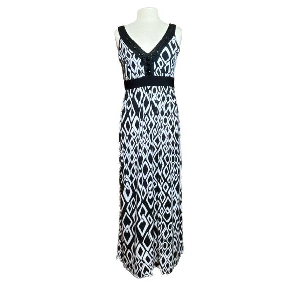 Ronni Nicole Dresses & Skirts - RN STUDIO Women’s Size S Embellished Maxi Dress Black White Polyester Spandex